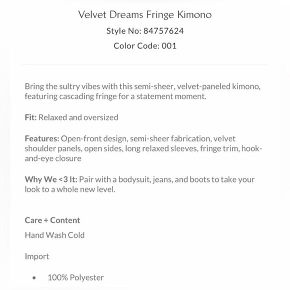 Free People Velvet Dreams Fringe brown Kimono OSFM - Picture 7 of 7